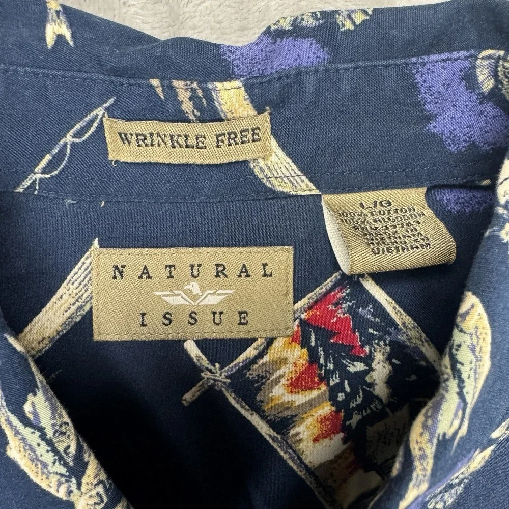 Vintage Natural‎ Issue Button Down Large Men's Fishing Camping Hawaiian Shirt